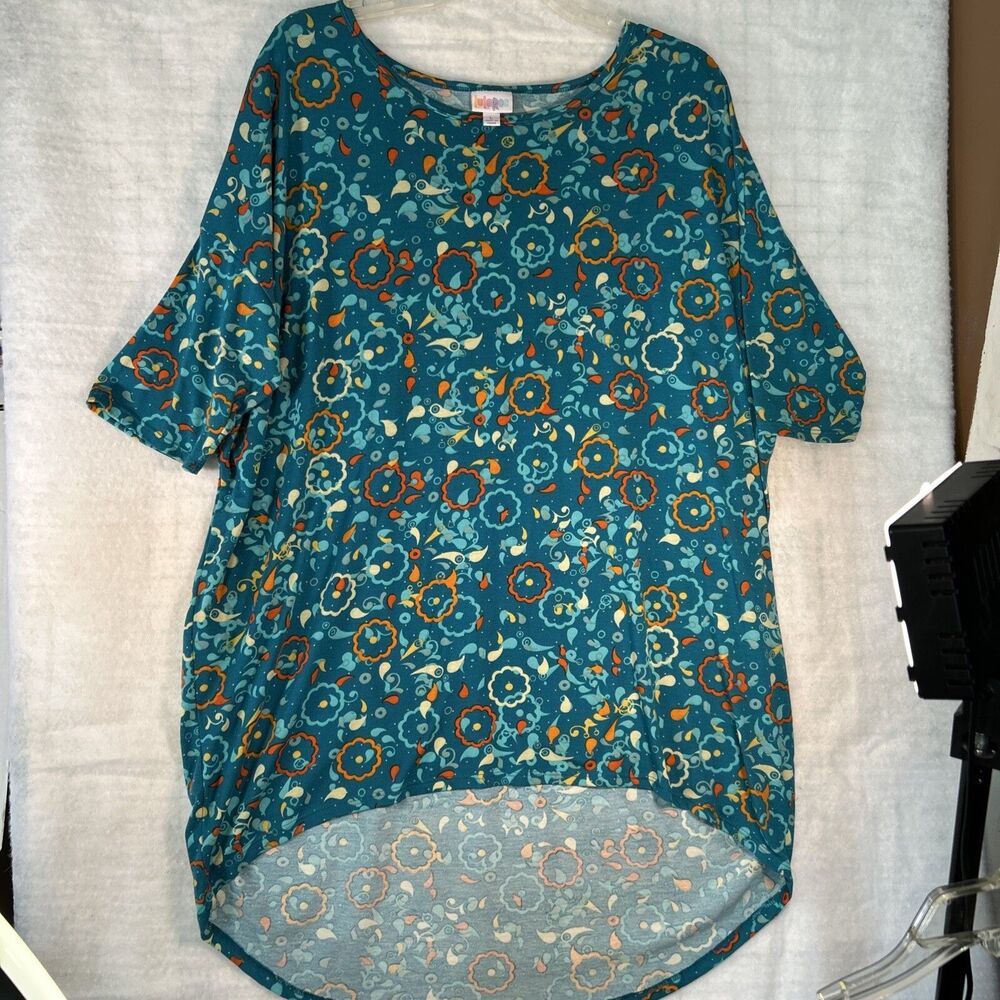 Lularoe Irma Tunic Women Sz L Green Geometric Oversized Knit Relaxed Comfy